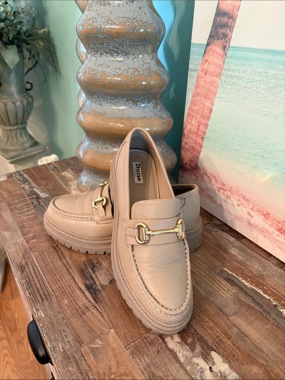 Dune London Women's Taupe Leather Horsebit Loafers beautiful